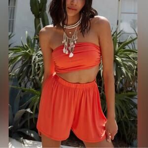 NWOT Free People Beach Sabbia Convertible Orange Shorts Romper LARGE